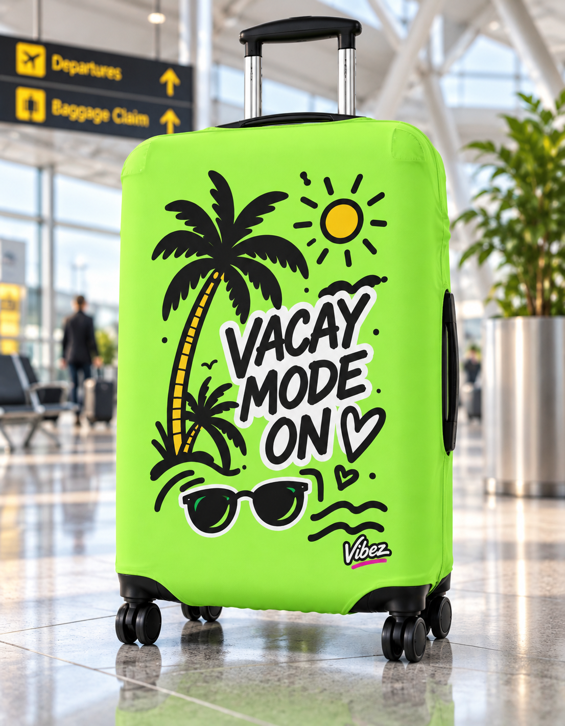 Vacay Mode On Luggage Cover | Neon Palm Tree Sunglasses Beach Travel