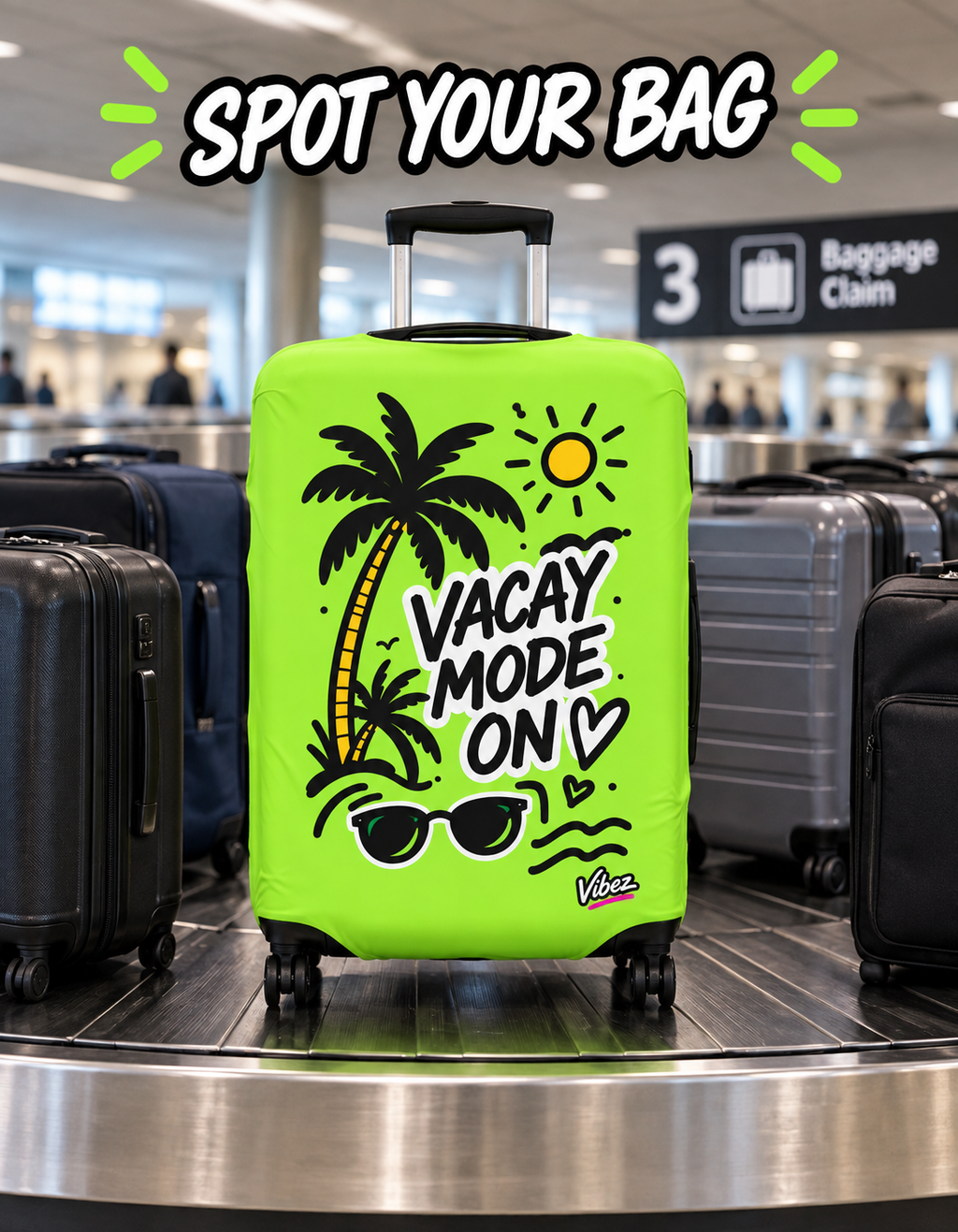 Vacay Mode On Luggage Cover | Neon Palm Tree Sunglasses Beach Travel