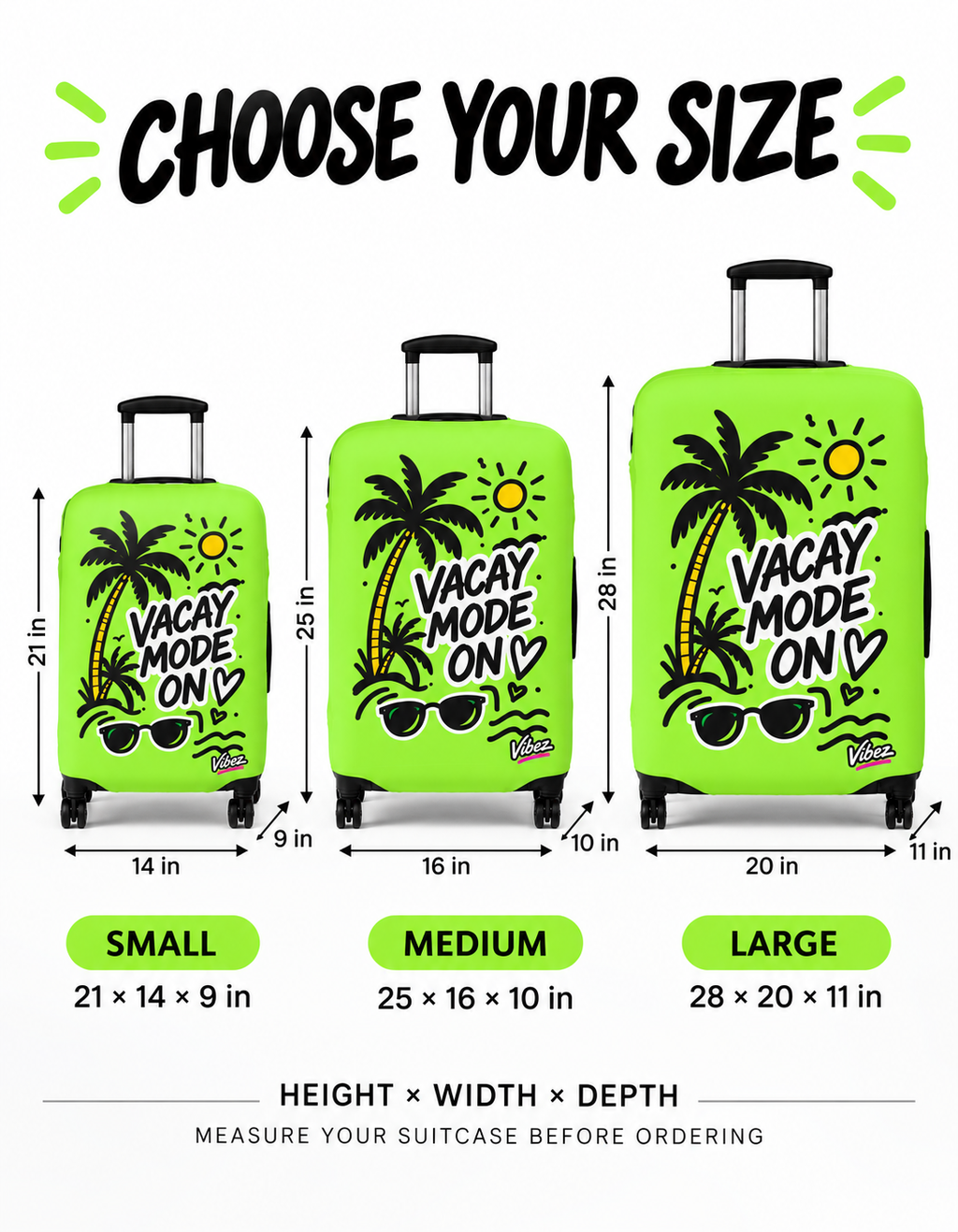 Vacay Mode On Luggage Cover | Neon Palm Tree Sunglasses Beach Travel