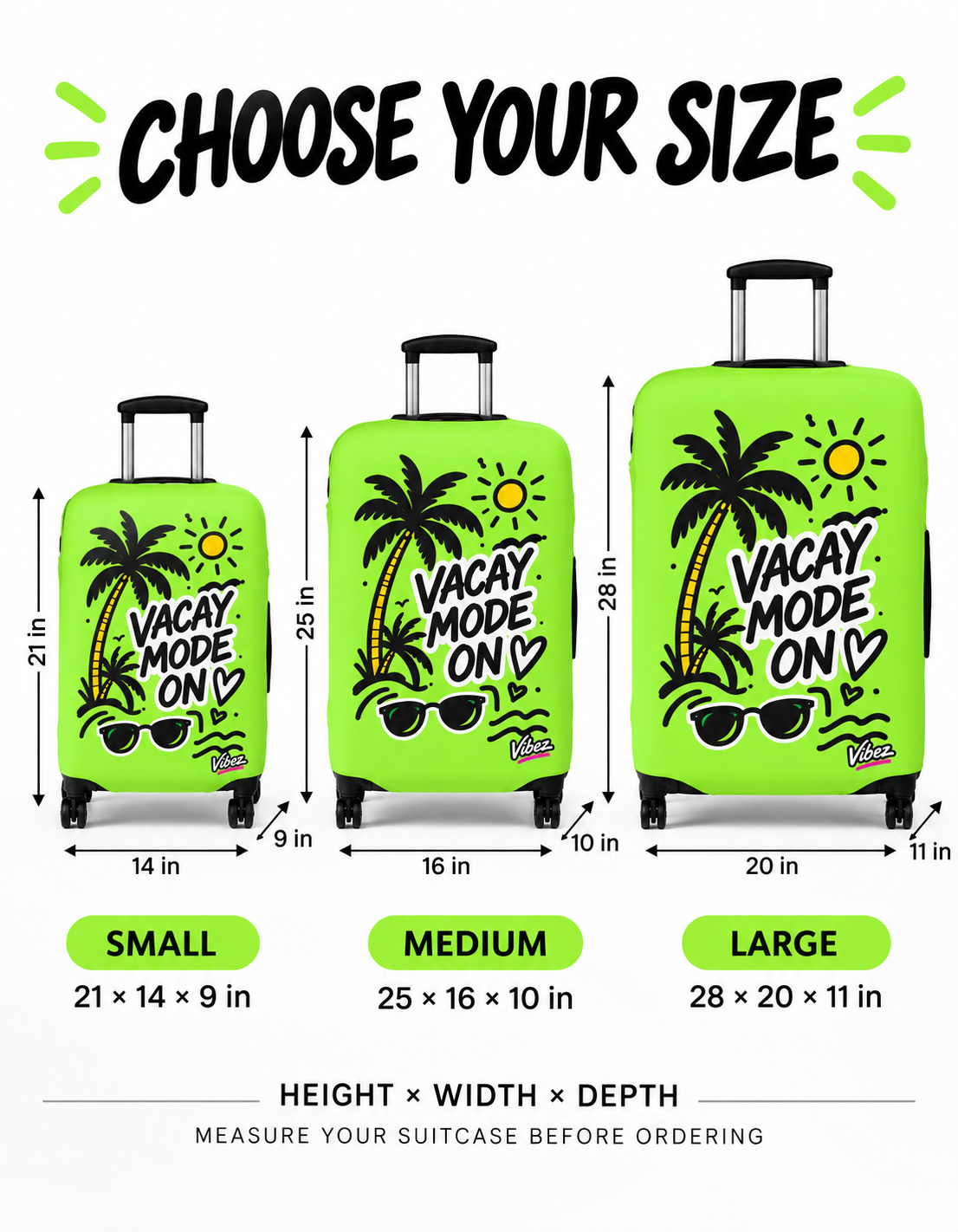 Vacay Mode On Luggage Cover | Neon Palm Tree Sunglasses Beach Travel