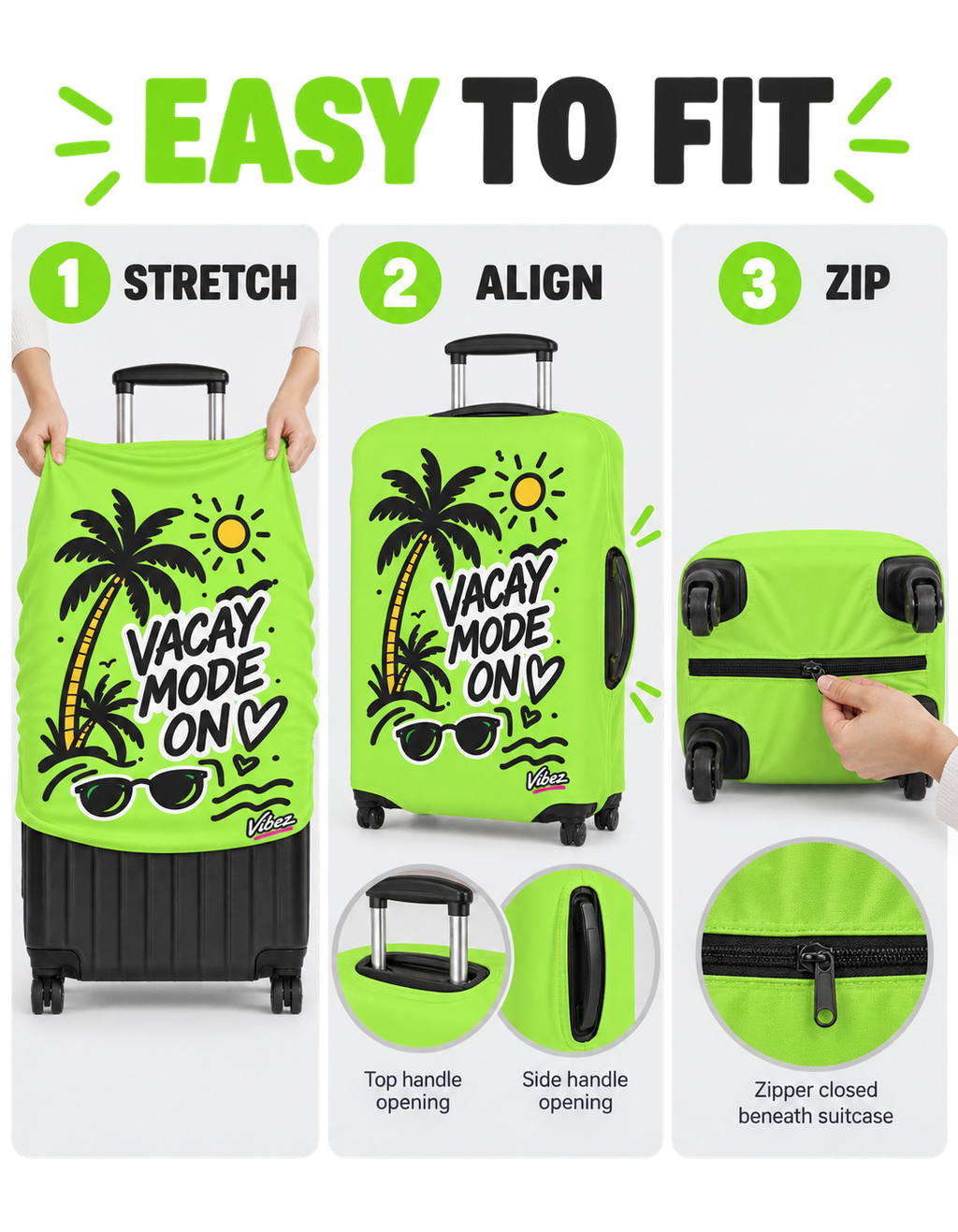 Vacay Mode On Luggage Cover | Neon Palm Tree Sunglasses Beach Travel