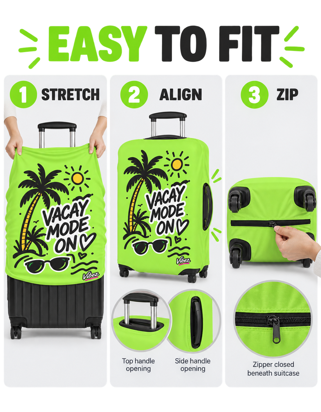Vacay Mode On Luggage Cover | Neon Palm Tree Sunglasses Beach Travel