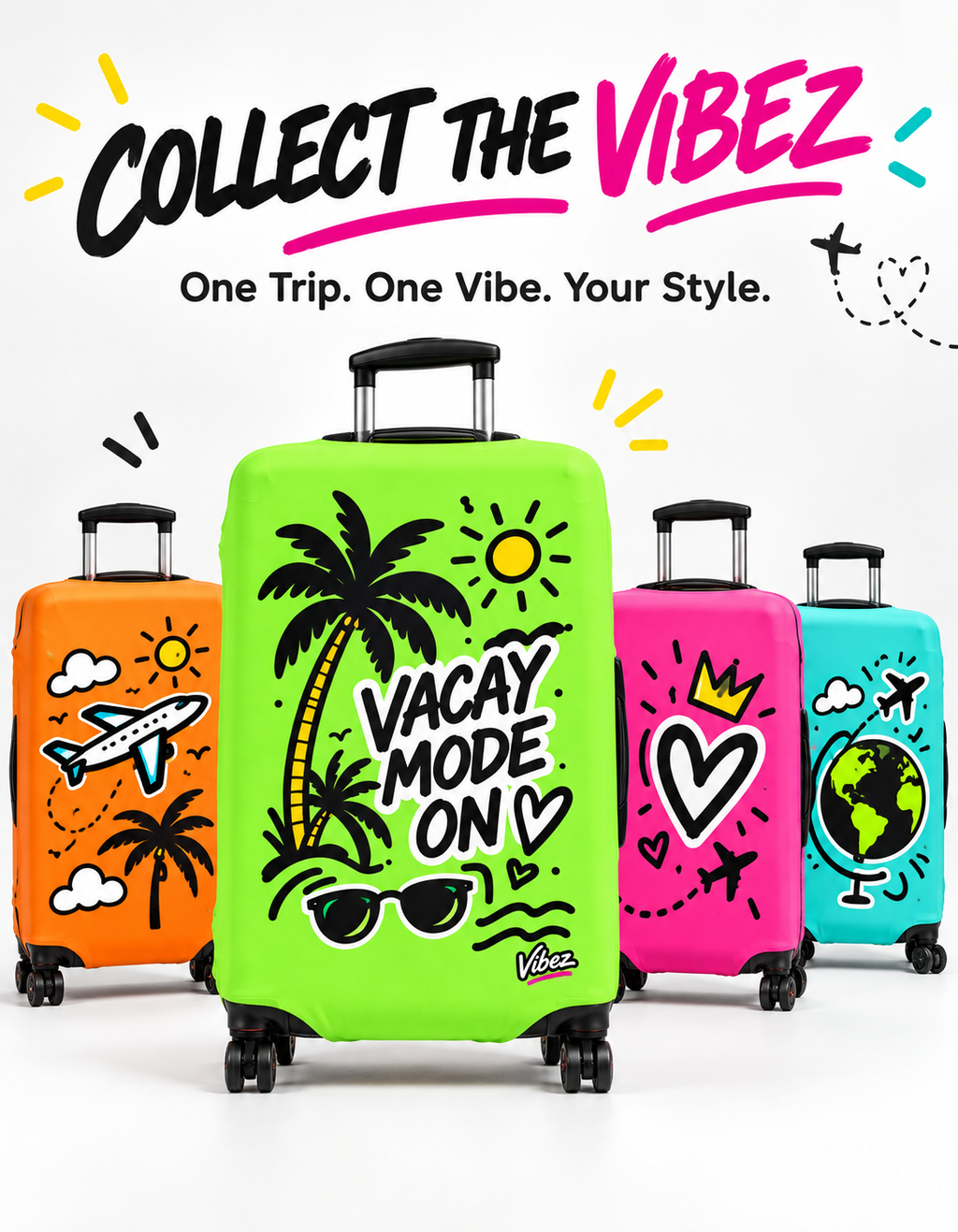 Vacay Mode On Luggage Cover | Neon Palm Tree Sunglasses Beach Travel