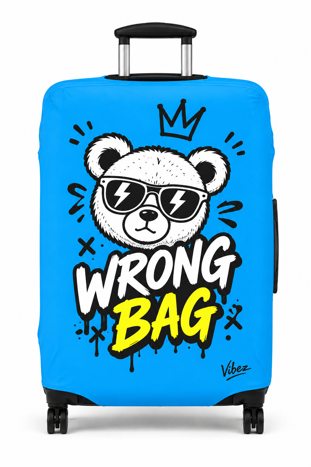 Cartoon Bear 'Wrong Bag' Luggage Cover | Blue Suitcase Protector