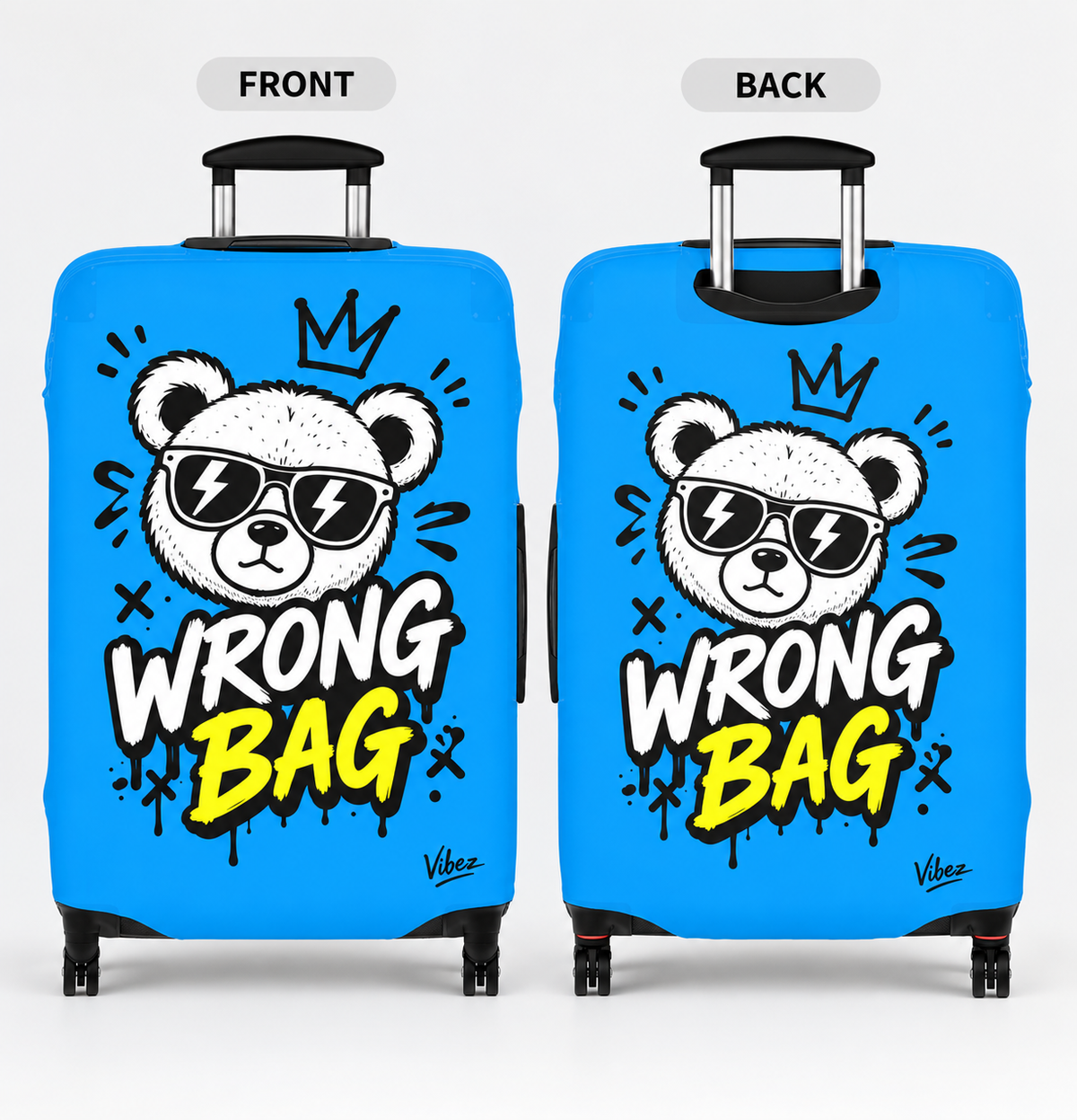Cartoon Bear 'Wrong Bag' Luggage Cover | Blue Suitcase Protector
