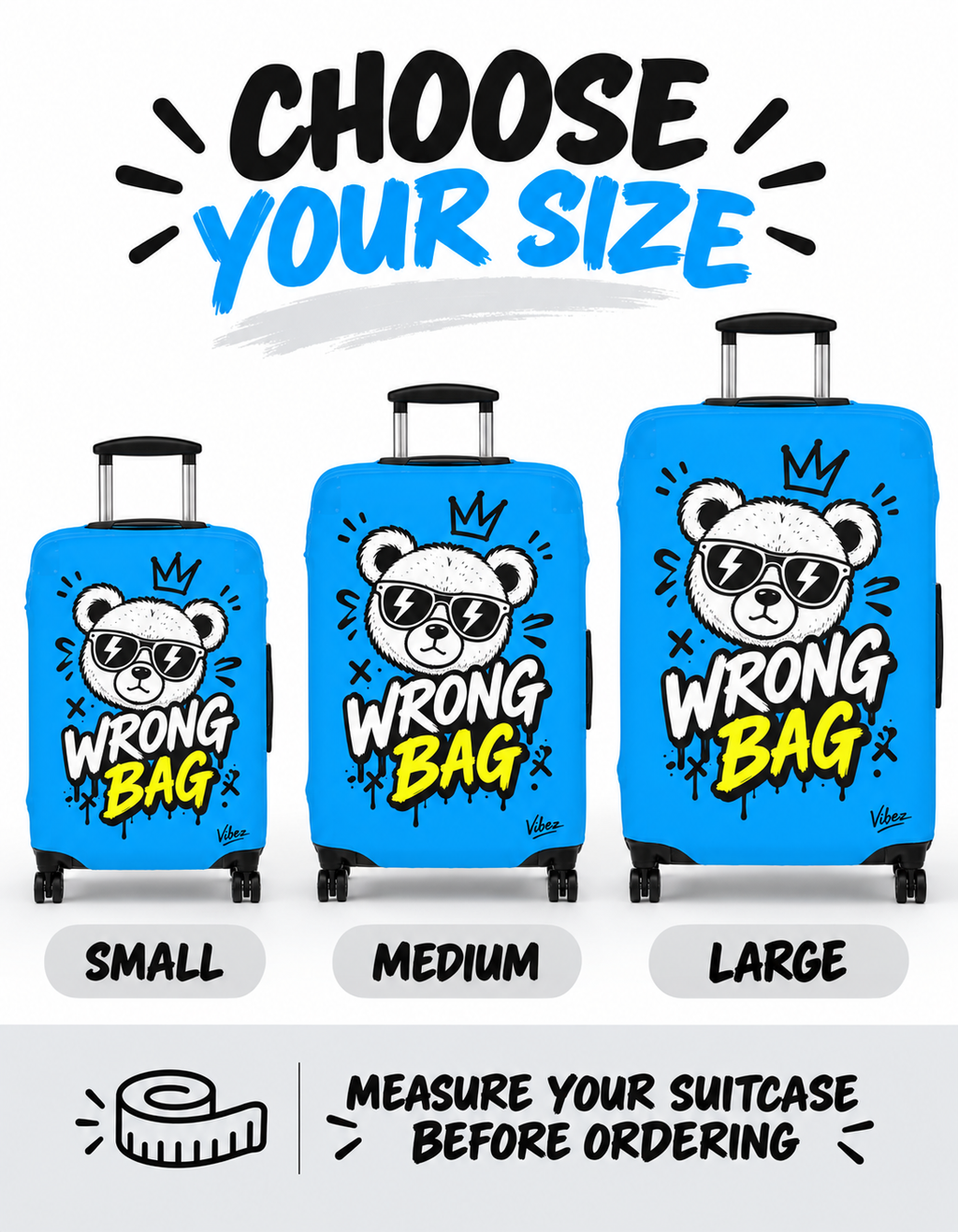 Cartoon Bear 'Wrong Bag' Luggage Cover | Blue Suitcase Protector