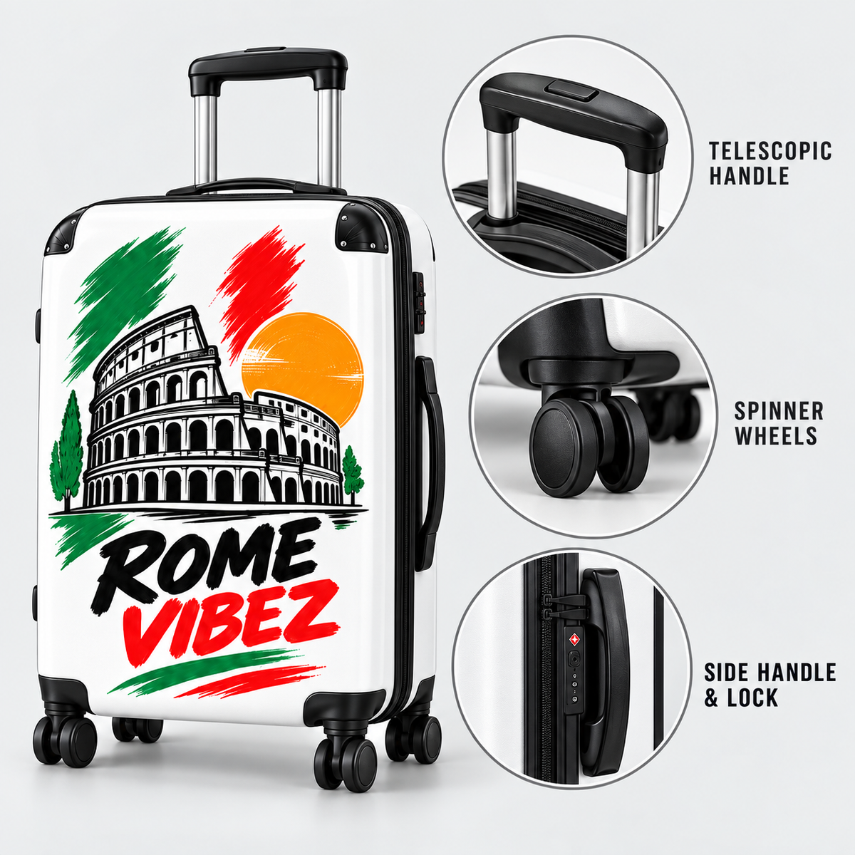 Rome Vibez Suitcase | Colosseum Italy Travel Luggage