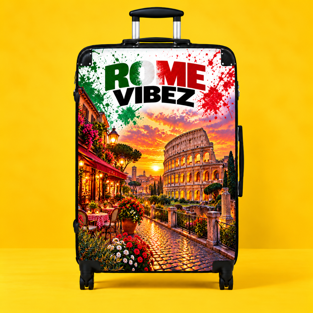 Rome Vibez Suitcase | Italian Flag Colosseum Sunset Travel Luggage