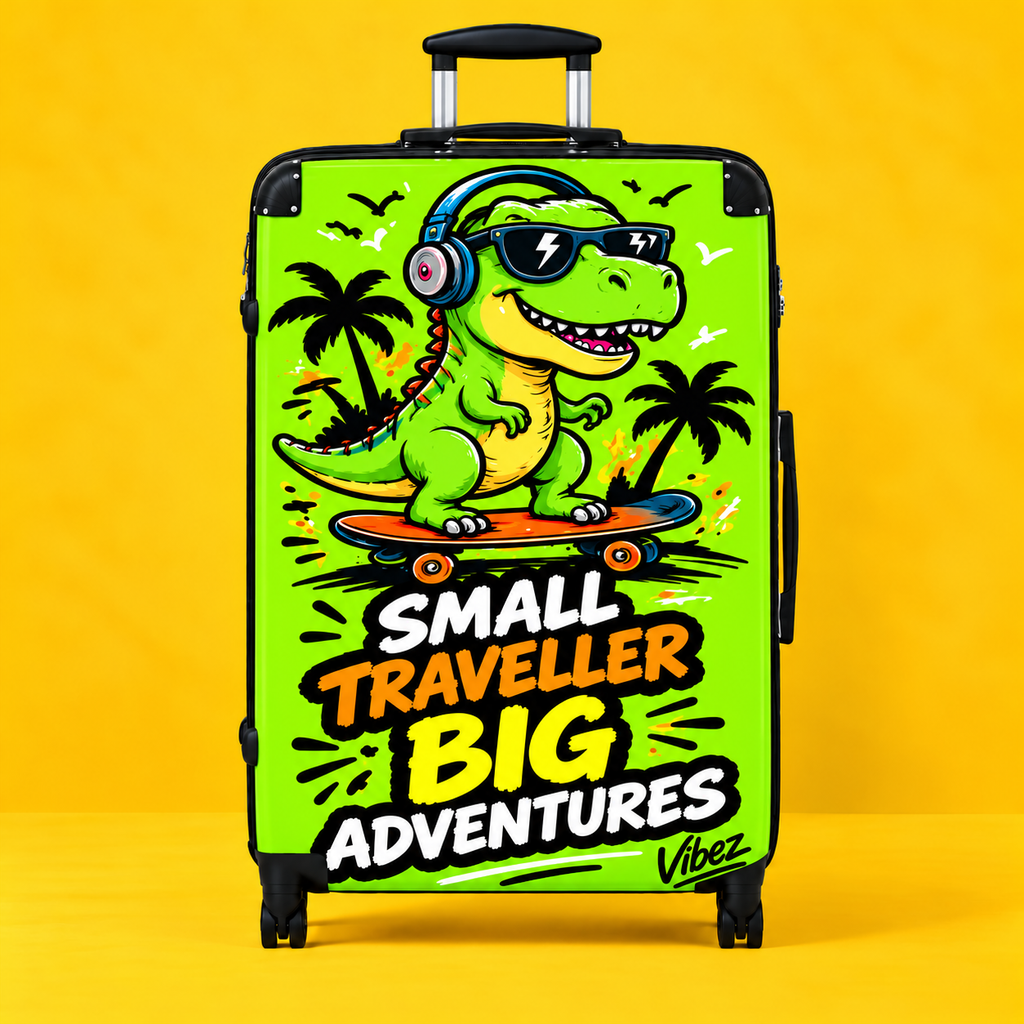 Skateboarding T-Rex "Small Traveller Big Adventures" Suitcase | Kids Luggage