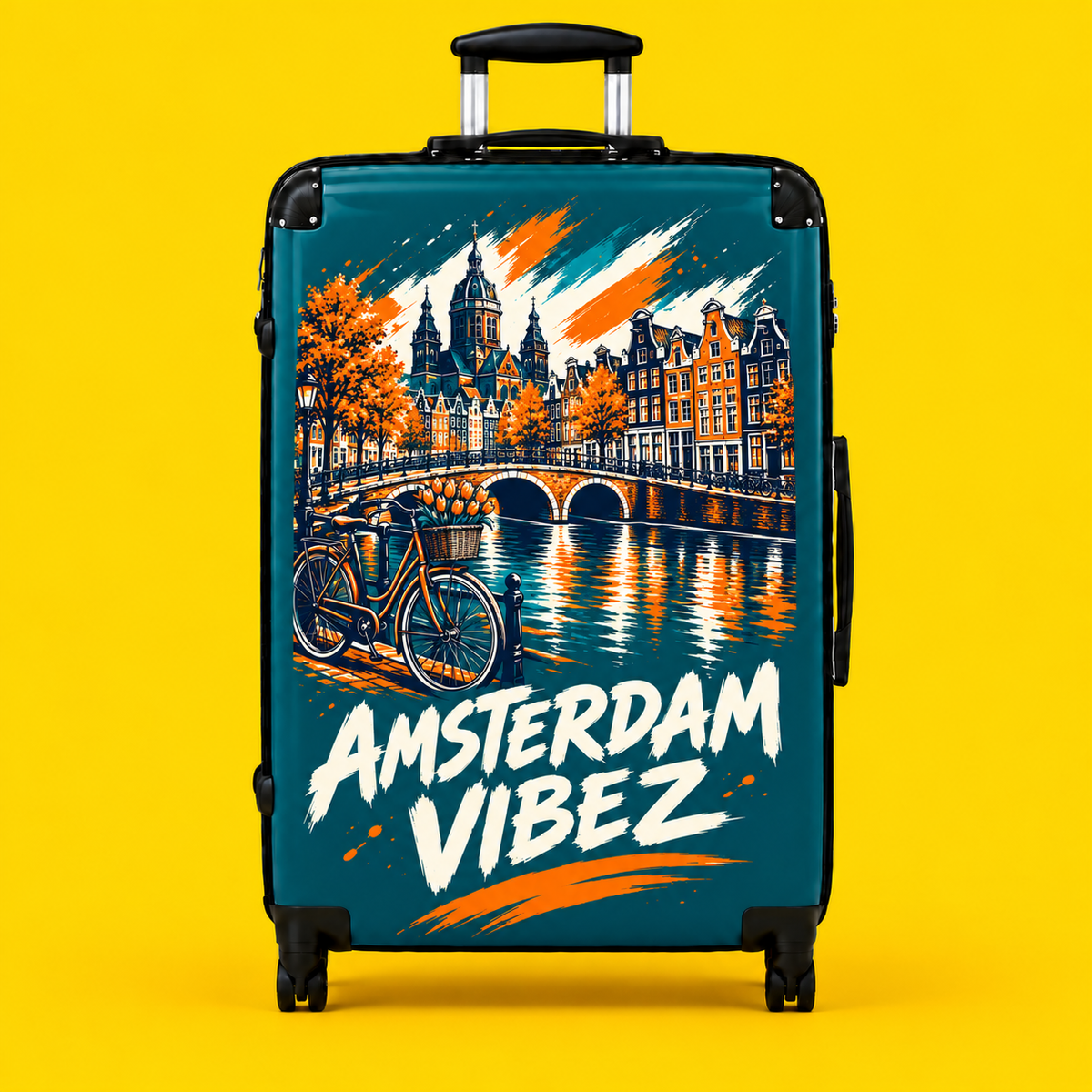 Amsterdam Vibez Suitcase | Canal Bike Cityscape Travel Luggage