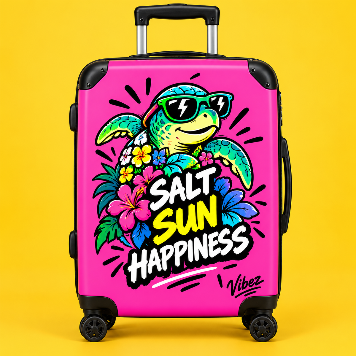 Sea Turtle 'Salt Sun Happiness' Suitcase | Bright Pink Beach Luggage