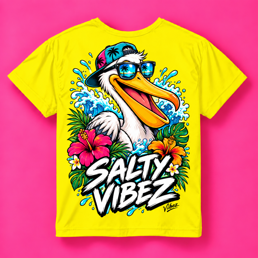 Salty Vibez Pelican Tee, Kids Jersey | Tropical Beach Surf Design