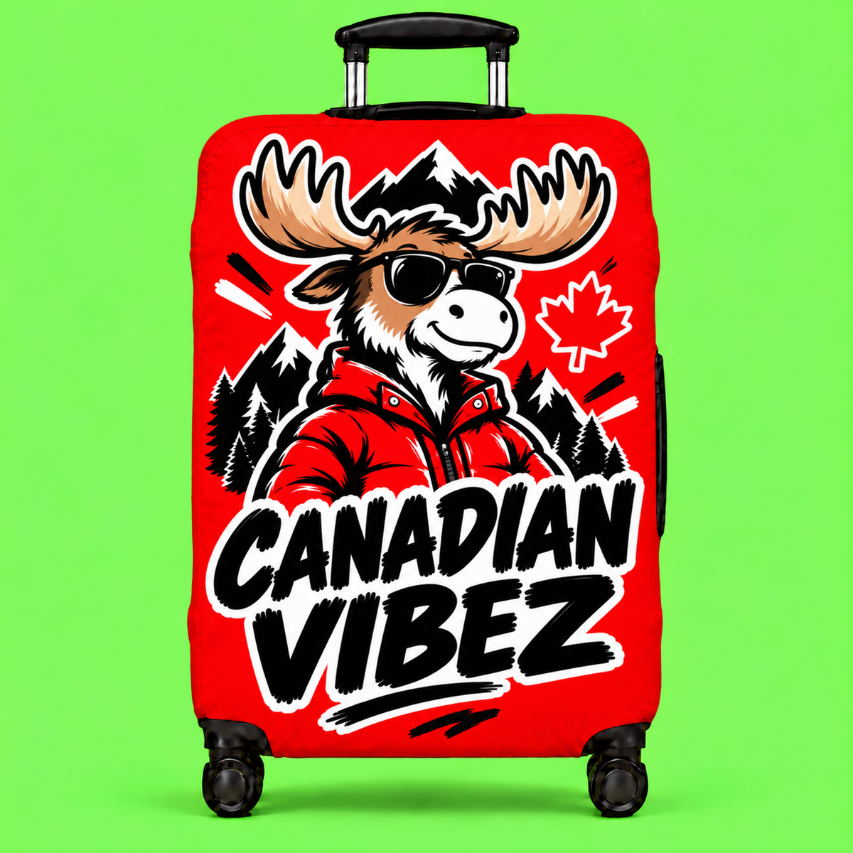 Canadian Vibez Moose Luggage Cover | Red Maple Leaf Travel Protector