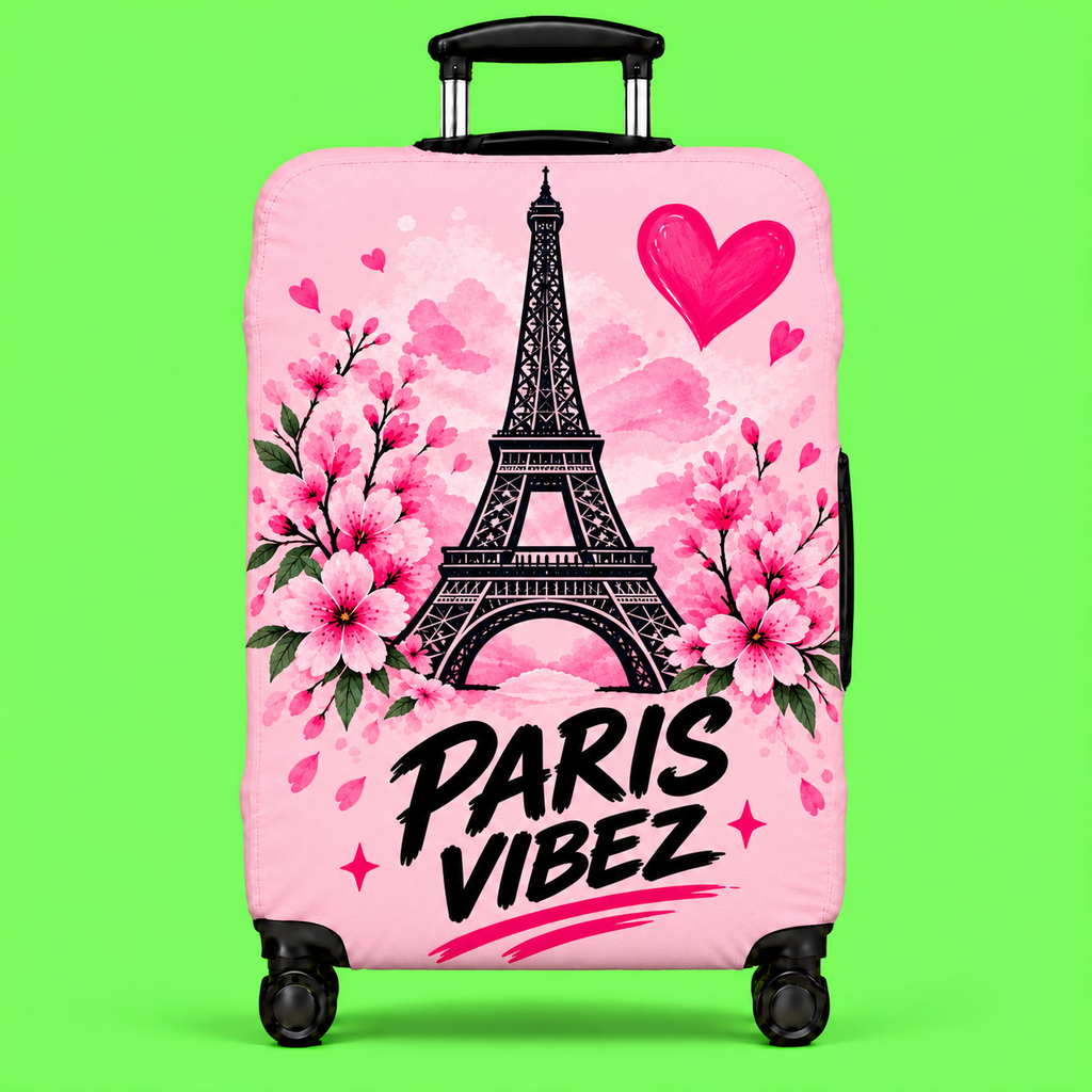 Paris Vibez Luggage Cover | Eiffel Tower Floral Pink