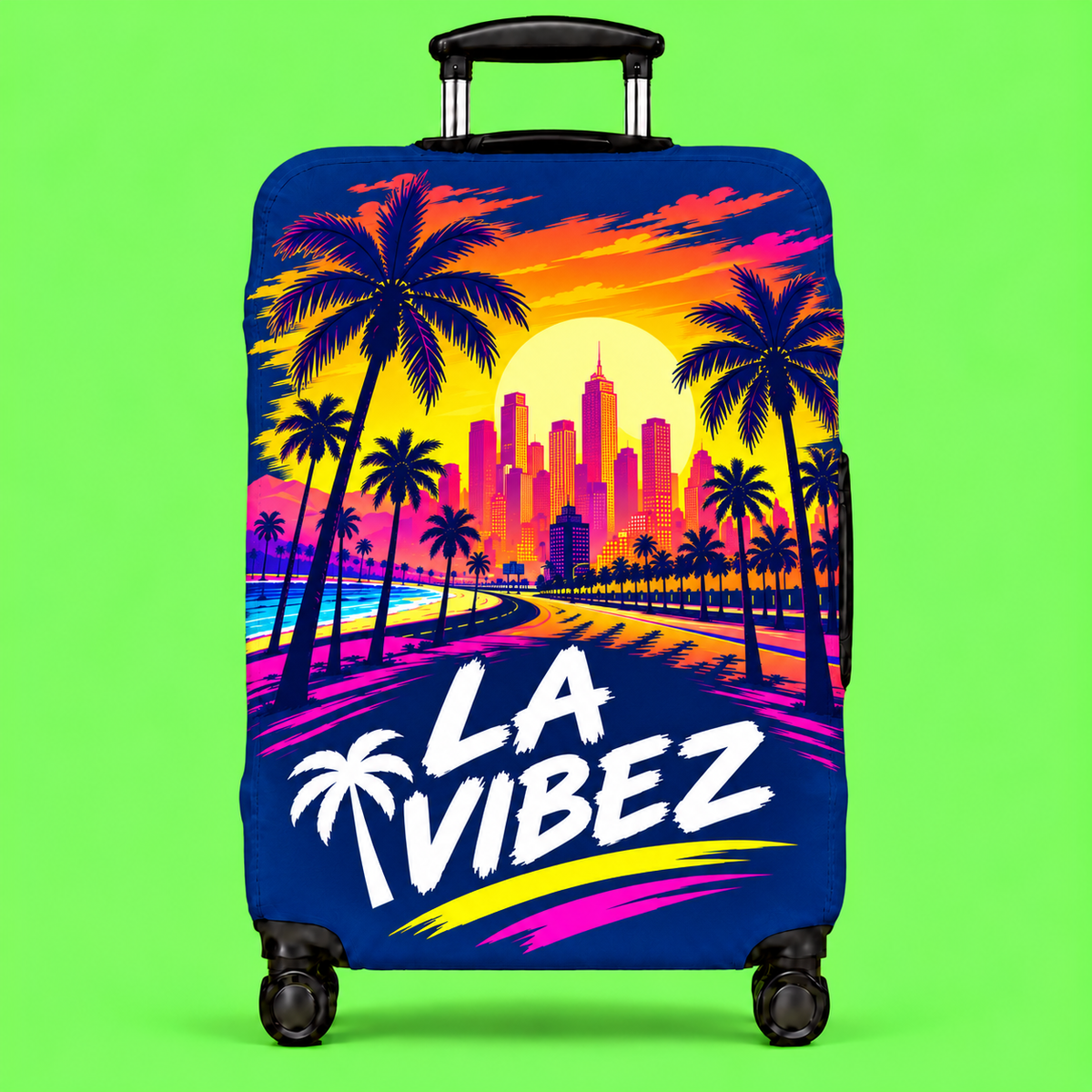 LA Vibez Luggage Cover | Sunset Palm Skyline Travel Accessory