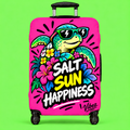Salt Sun Happiness turtle luggage cover | bright pink tropical travel accessory