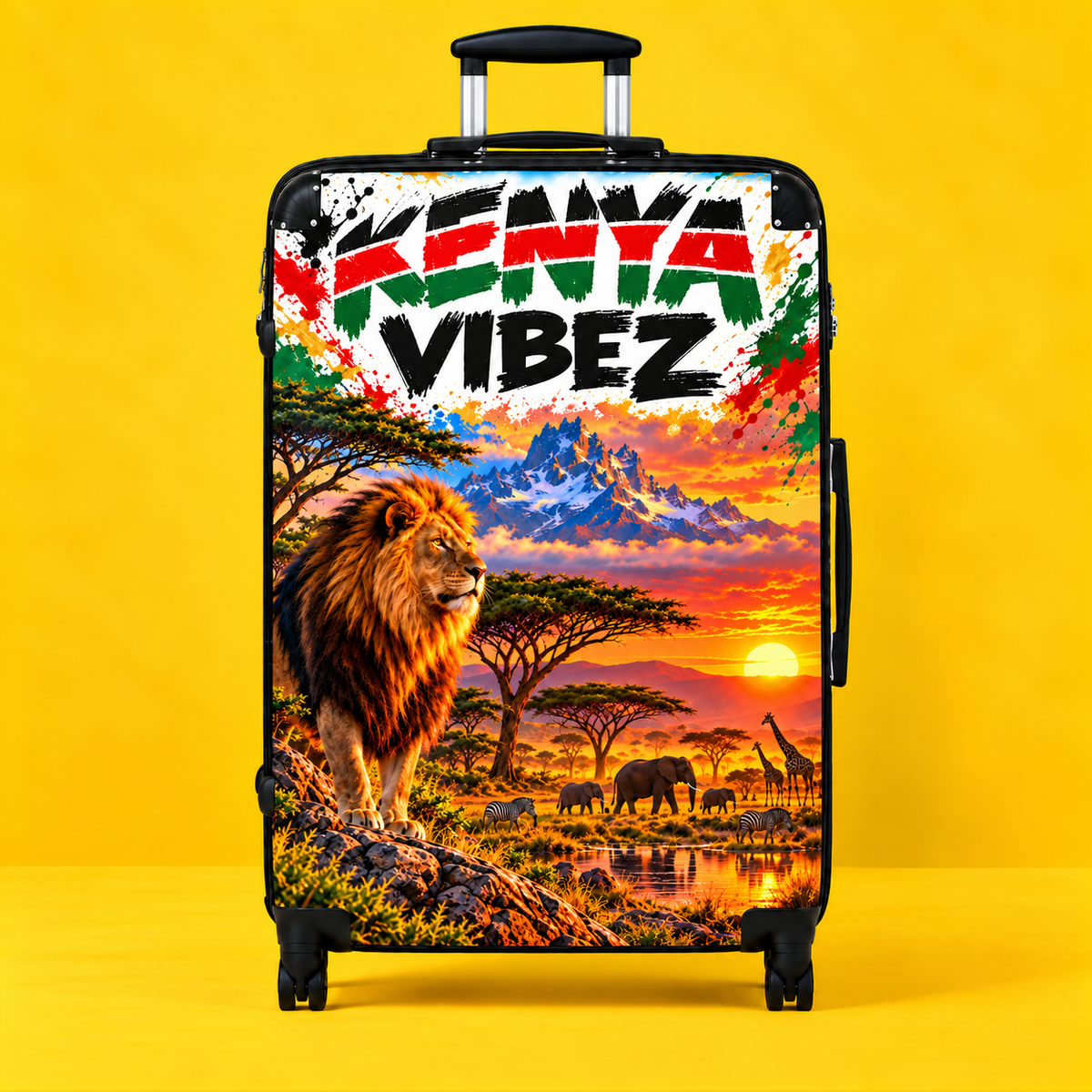 Kenya Vibez Suitcase | African Safari Lion Sunset Print