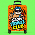 Slow Travel Club Luggage Cover | Sloth Beach Vacation Suitcase Sleeve