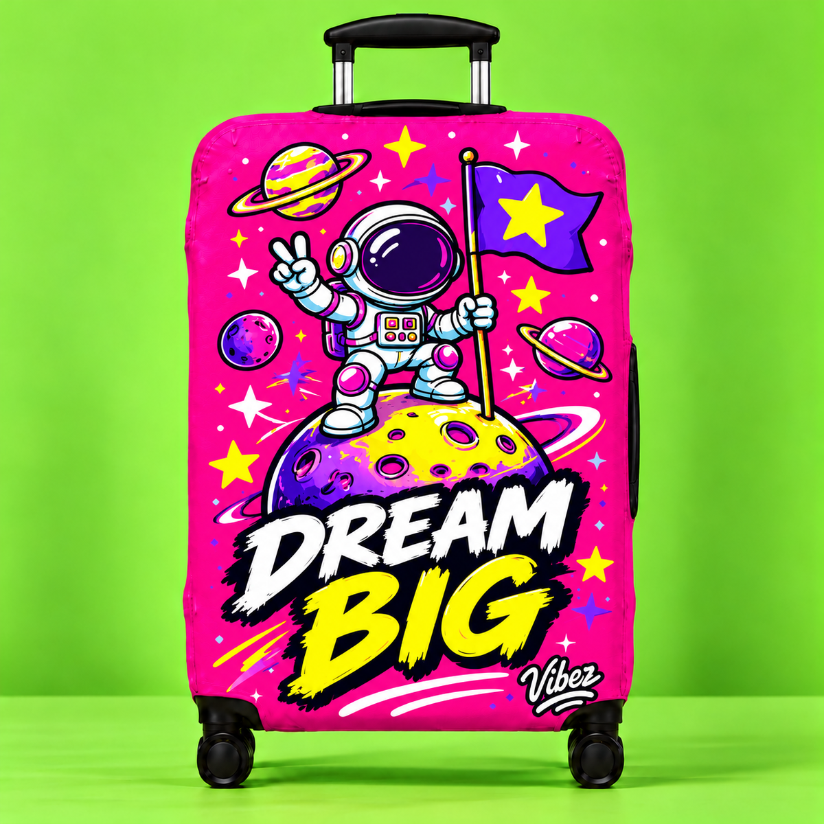 Dream Big Astronaut Luggage Cover | Pink Space Travel