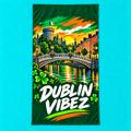 Dublin Vibez Beach Towel | Irish Cityscape, Shamrocks, River Liffey