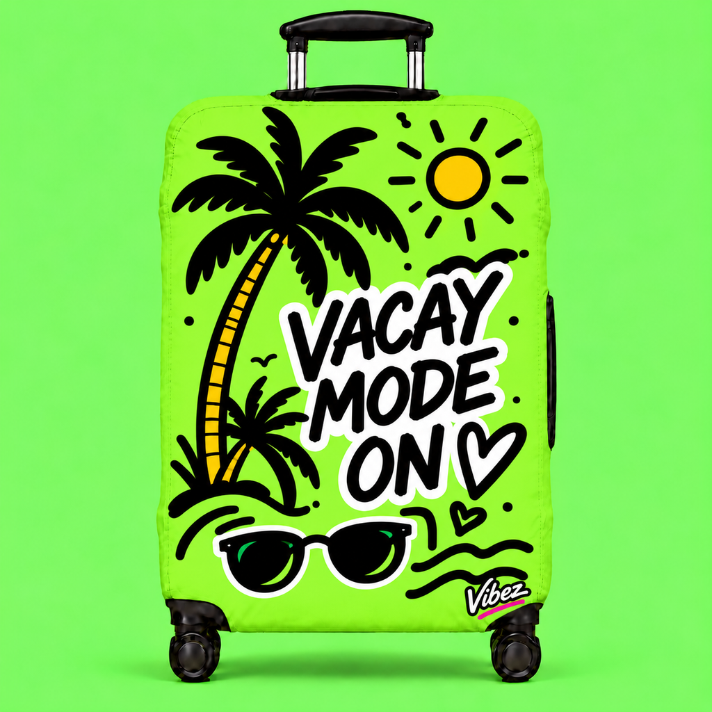 Vacay Mode On Luggage Cover | Neon Palm Tree Sunglasses Beach Travel