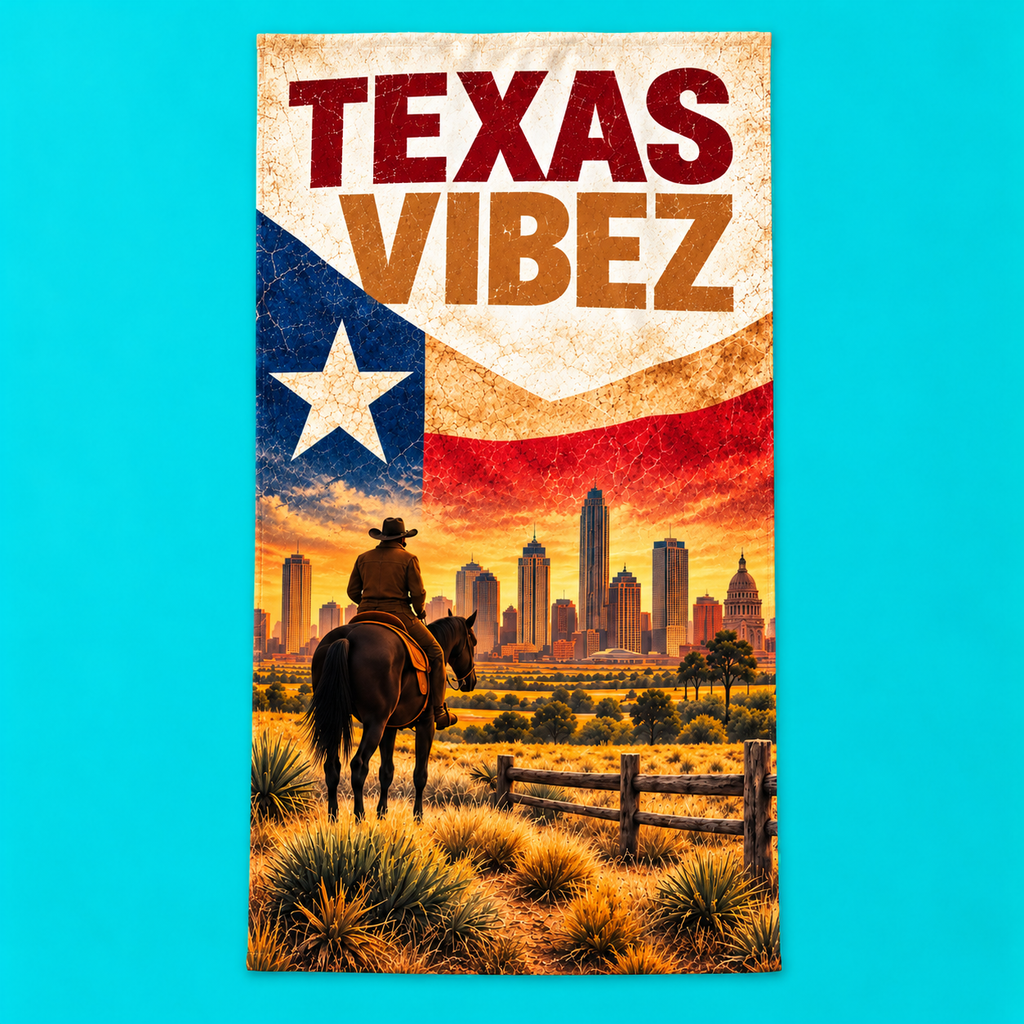Texas Vibez Towel, Texas Cowboy Bath Towel, Western Travel Towel, Texas Flag Decor, Southwestern Bathroom Decor, Texas Gift
