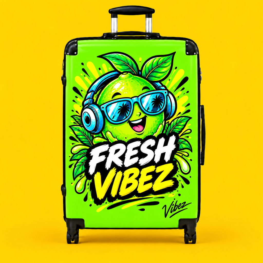 Fresh Vibez Lemon Character Suitcase | Neon Travel Luggage