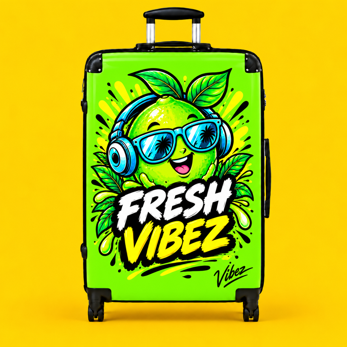 Fresh Vibez Lemon Character Suitcase | Neon Travel Luggage