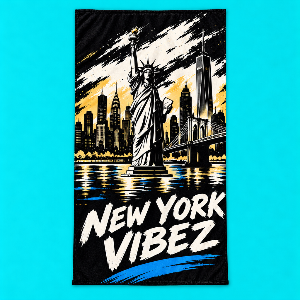 New York Vibez Beach Towel | Statue of Liberty Skyline
