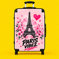Paris Vibez Suitcase | Eiffel Tower Floral Travel Luggage, Pink Hearts