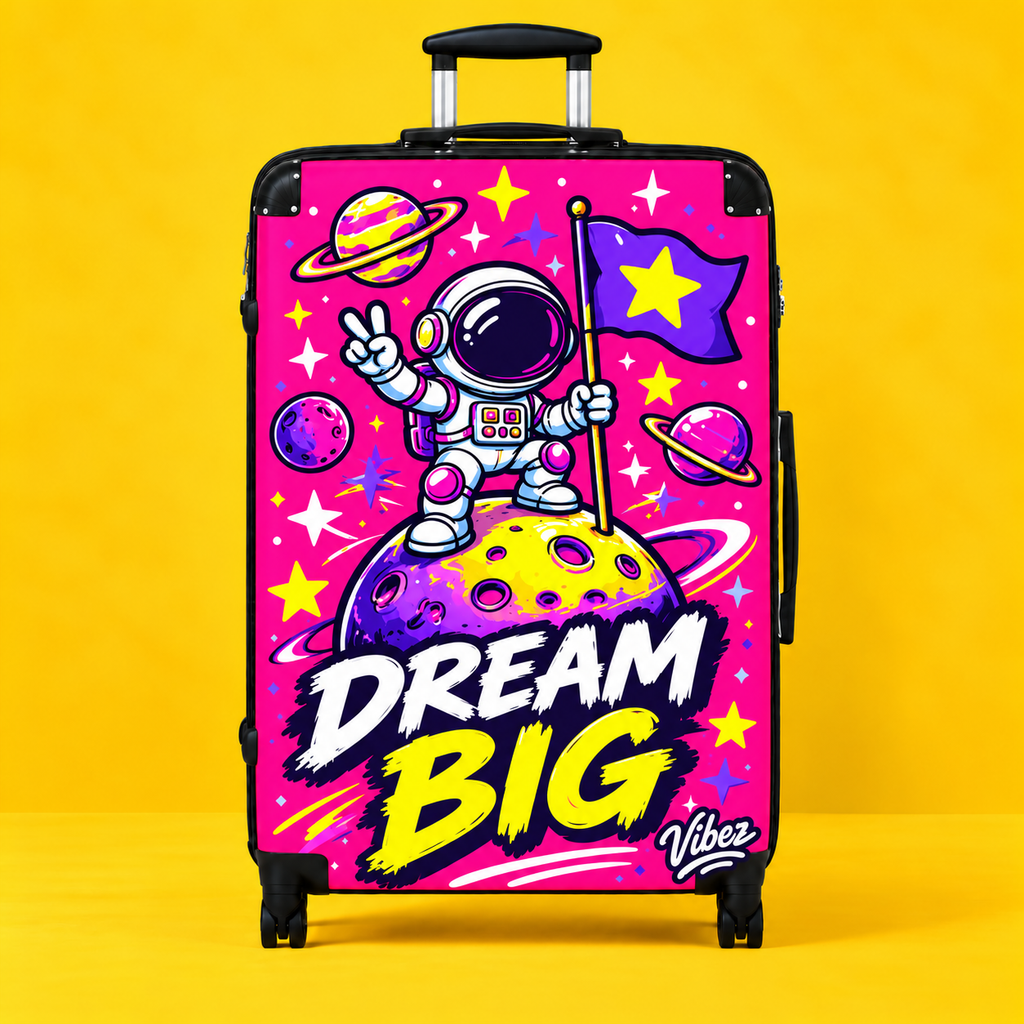 Dream Big Astronaut Suitcase | Kids Space Luggage, Pink Rocket Planet Design