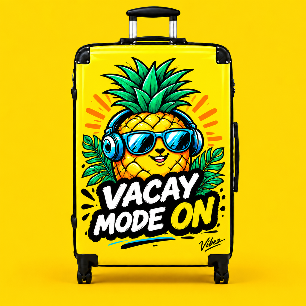 Pineapple "Vacay Mode On" Suitcase | Yellow Travel Luggage
