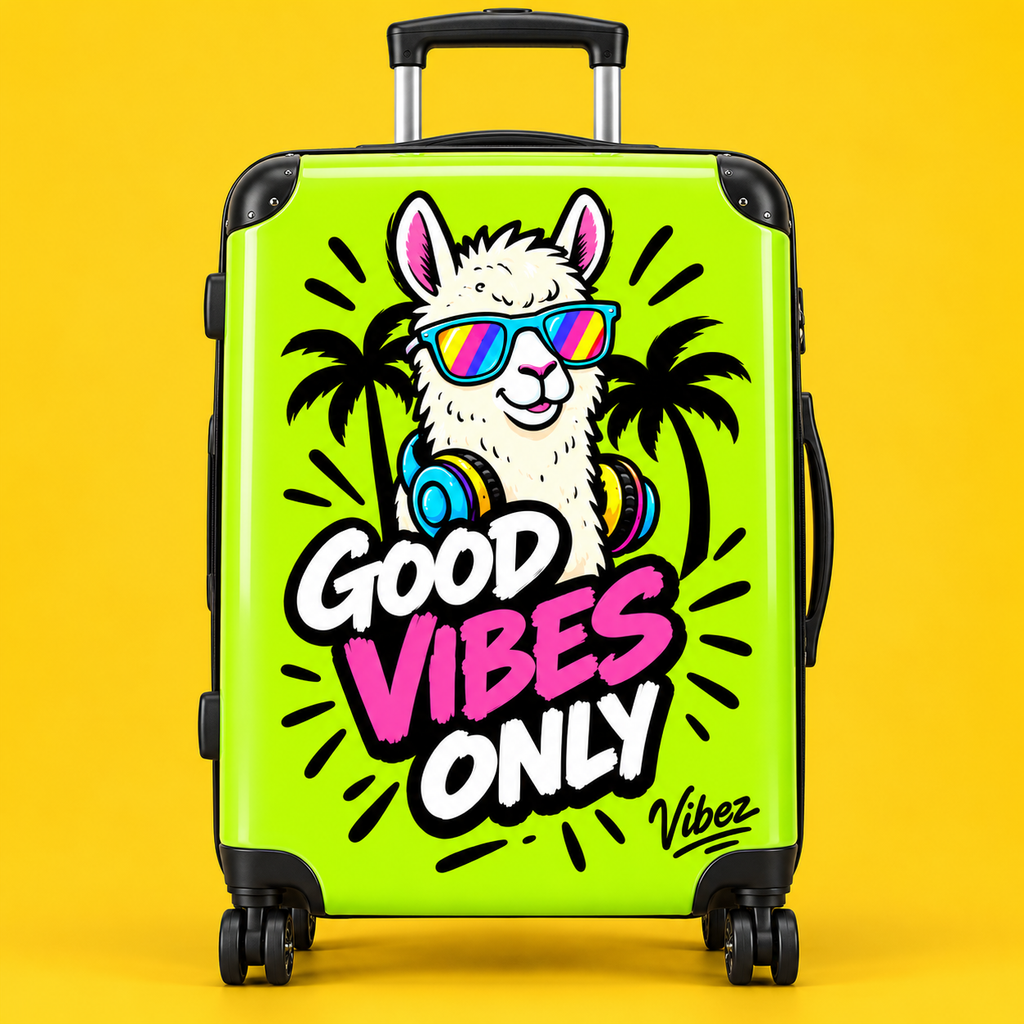 Good Vibes Only Llama Suitcase | Neon Travel Luggage