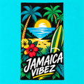 Jamaica Vibez Beach Towel | Tropical Surfboard Palm Tree Sunset