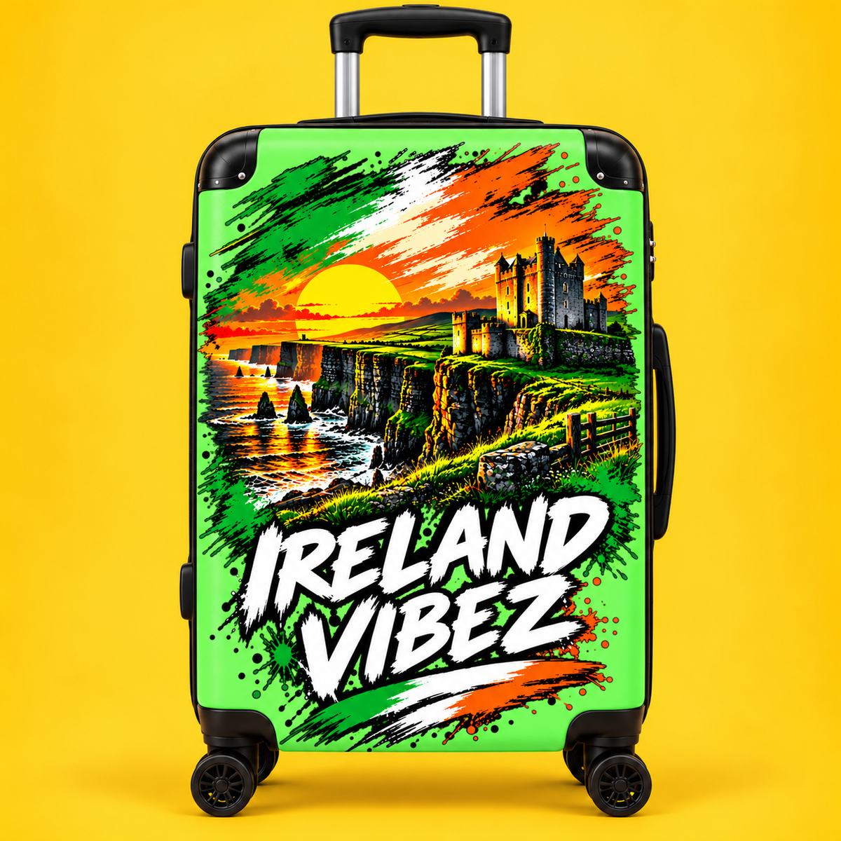 Ireland Vibez Suitcase | Cliffs, Castle Sunset Travel Luggage