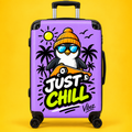 Just Chill Penguin suitcase | Cute skateboarding penguin