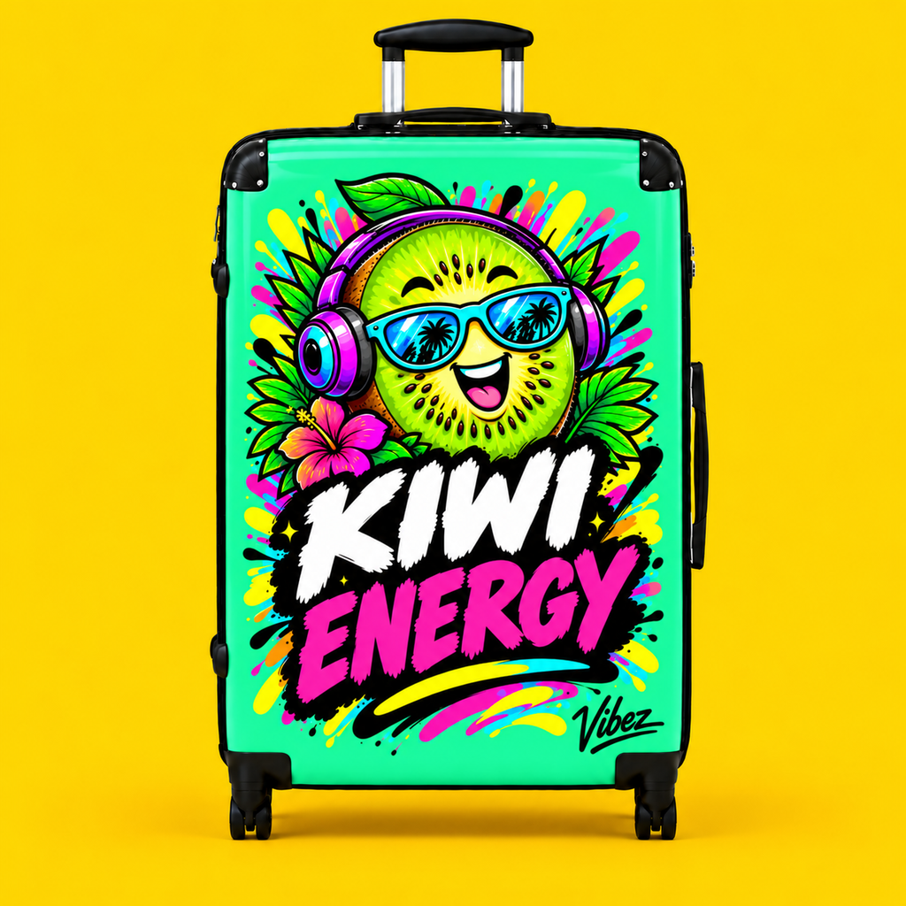 Kiwi Energy graphic Suitcase | Bright tropical kiwi design, carry-on luggage
