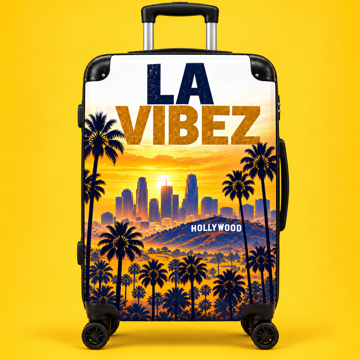 LA VIBEZ Suitcase, Los Angeles Luggage, California Travel Bag, Hollywood Palm Tree Suitcase, Unique Vacation Gift
