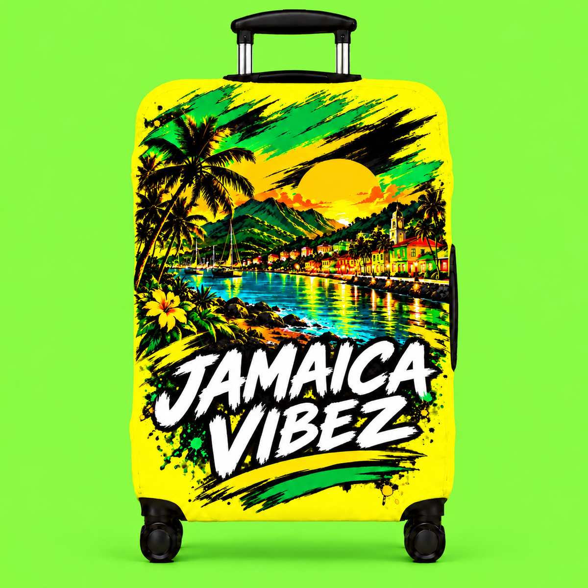 Jamaica Vibez Luggage Cover | Tropical Sunset Palm Beachcase