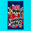 London Vibez Bulldog Illustration Beach Towel | Union Jack, Big Ben