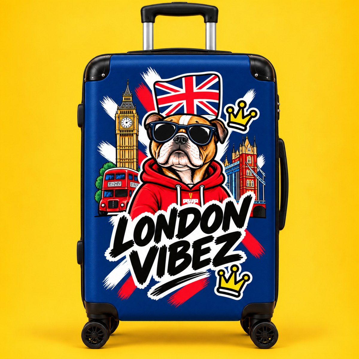 London Vibez Bulldog Suitcase | British Flag Travel Luggage