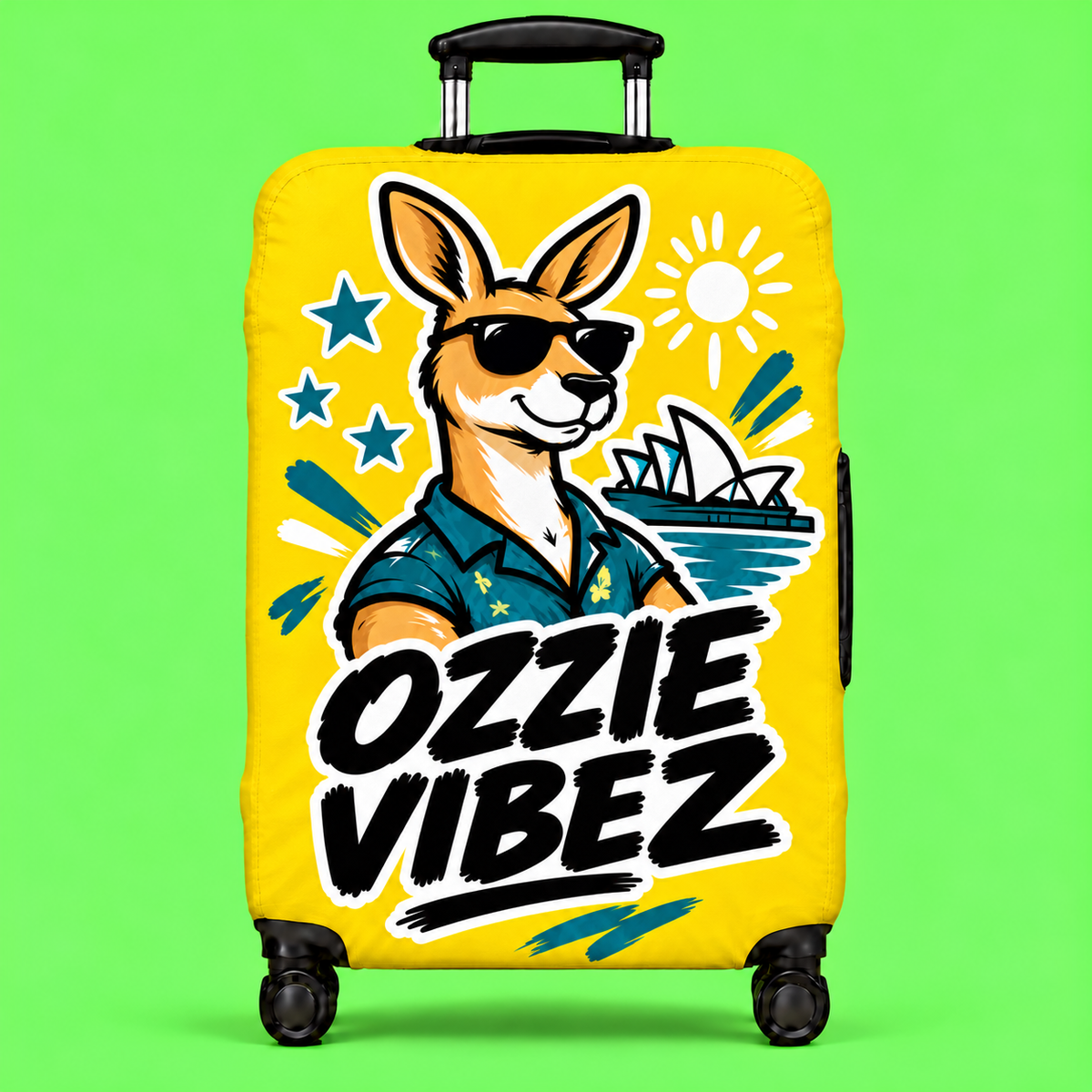 Ozzie Vibez Kangaroo Graphic Luggage Cover | Yellow Travel Accessory