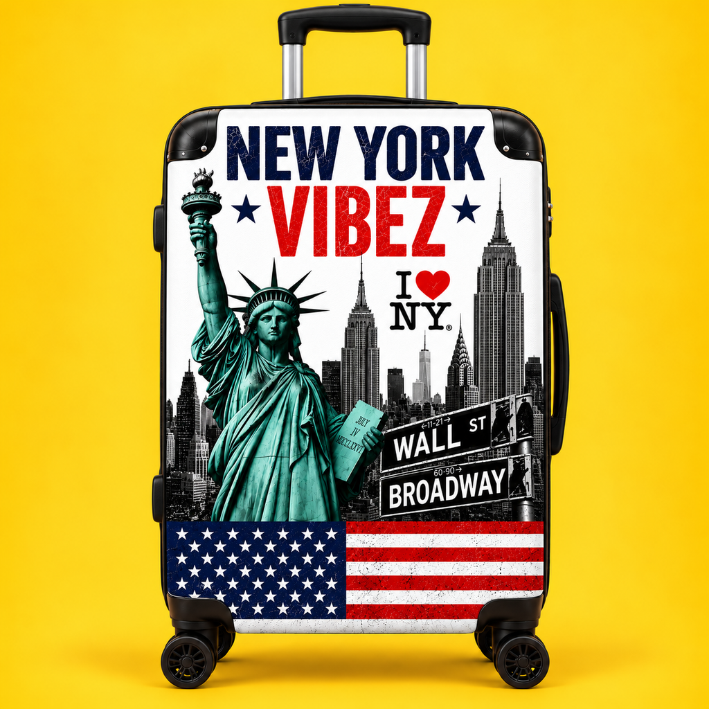 New York Suitcase | White NYC Hard Shell Carry On Luggage | Travel Suitcase | New York Vibez Collection  | Gift for Travelers