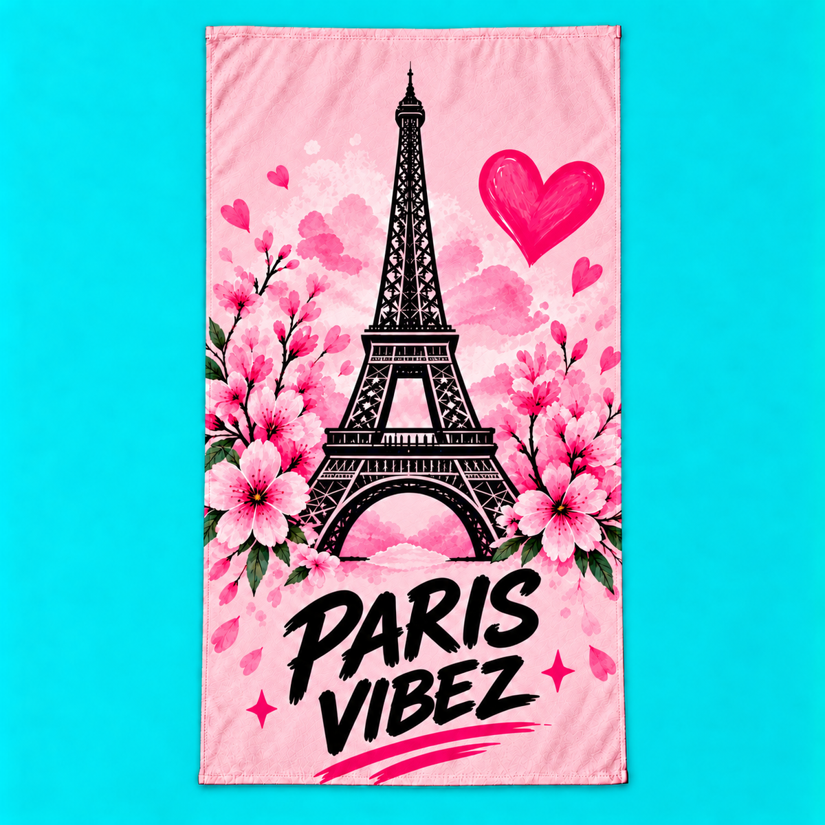 Paris Vibez Eiffel Tower Floral Beach Towel | Pink Cherry Blossom