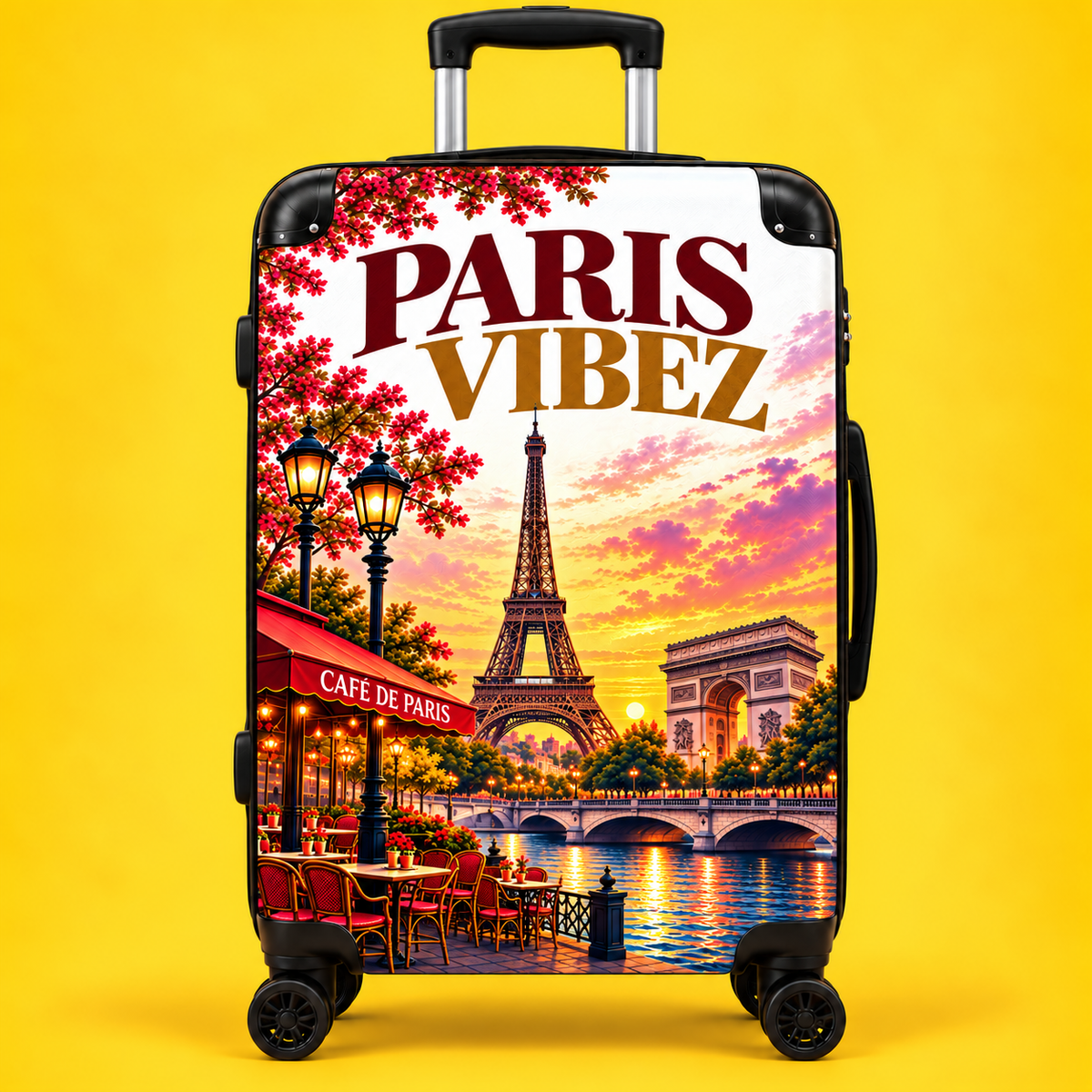Paris Vibez Suitcase, Eiffel Tower Luggage, Paris Travel Gift, French City Hard Shell Suitcase, Spinner Wheel Carry On Luggage