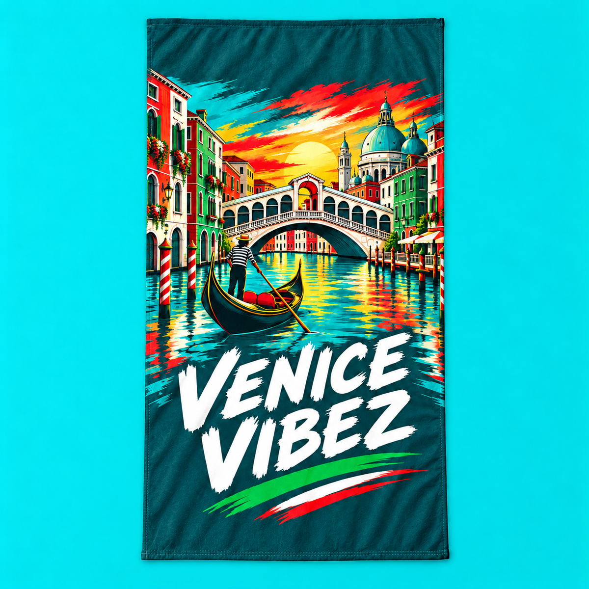 Venice Vibez Venice Scene Beach Towel | Gondola Rialto Bridge