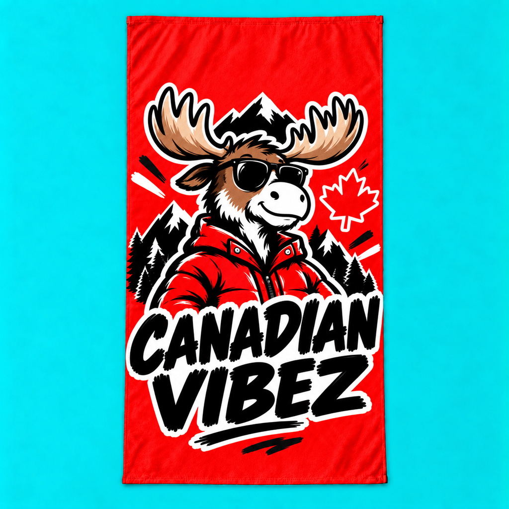 Canadian Vibez Moose Graphic Beach Towel | Red Maple Leaf Cooler