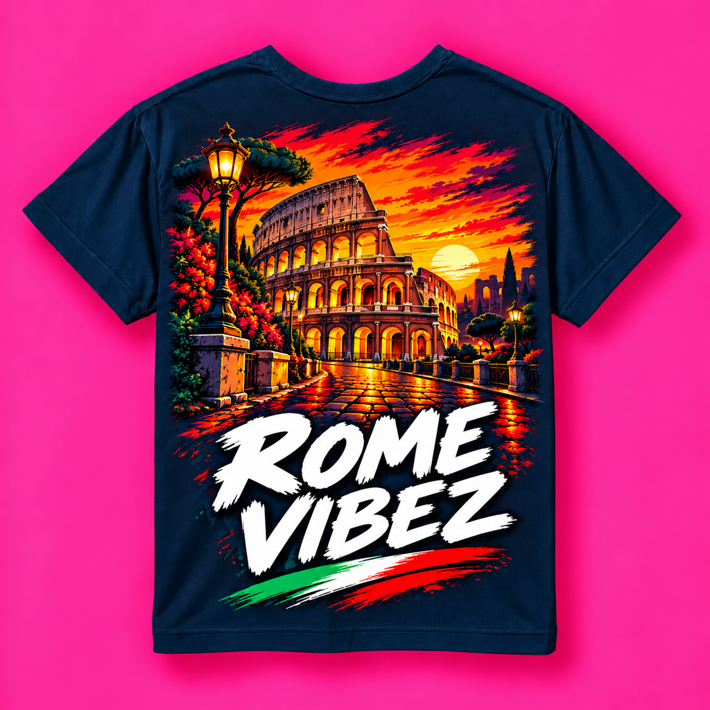 Rome Vibez Kids Jersey | Colosseum Sunset Graphic, Italian Flag Accent