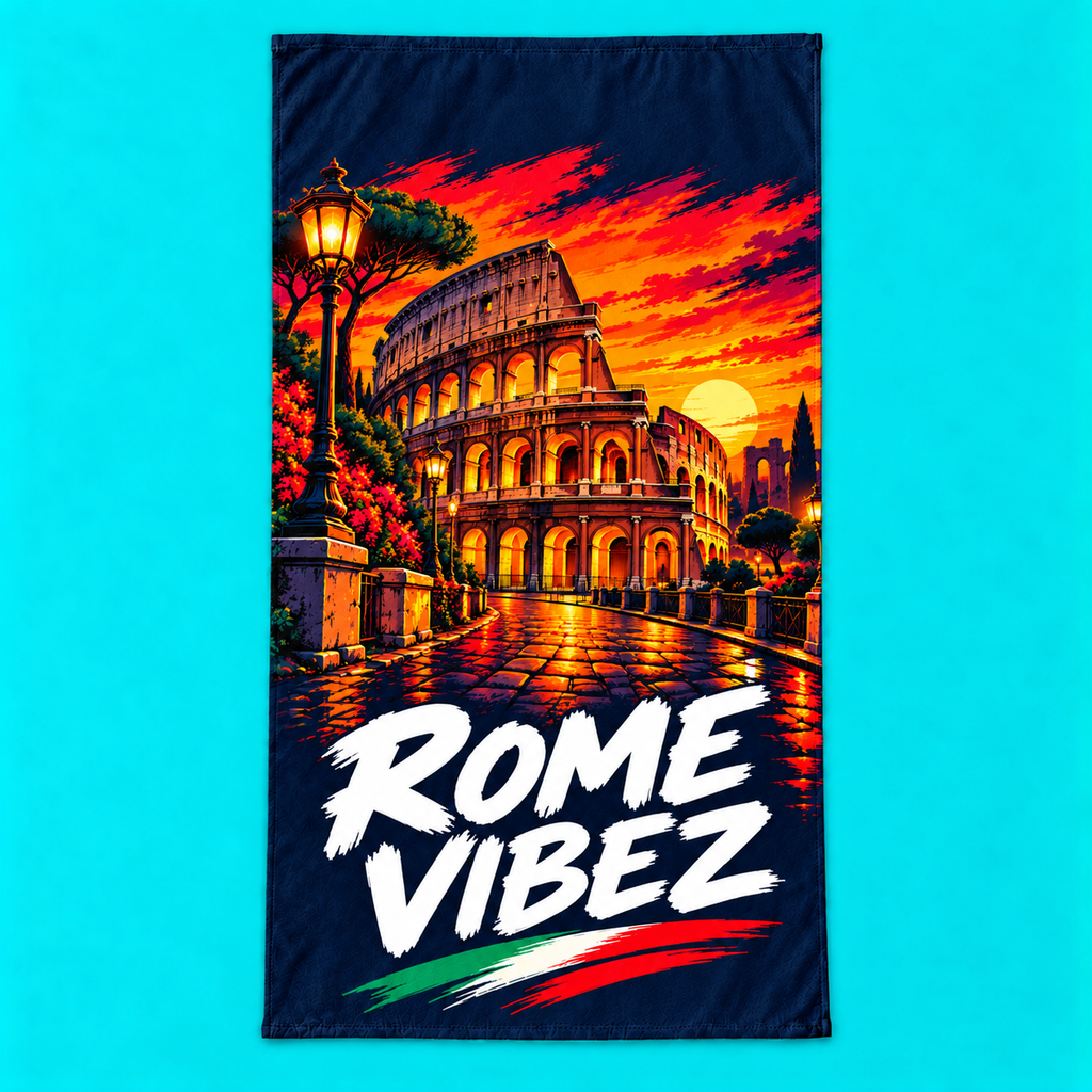 Rome Vibez Colosseum Graphic Beach Towel | Italian Flag Accent