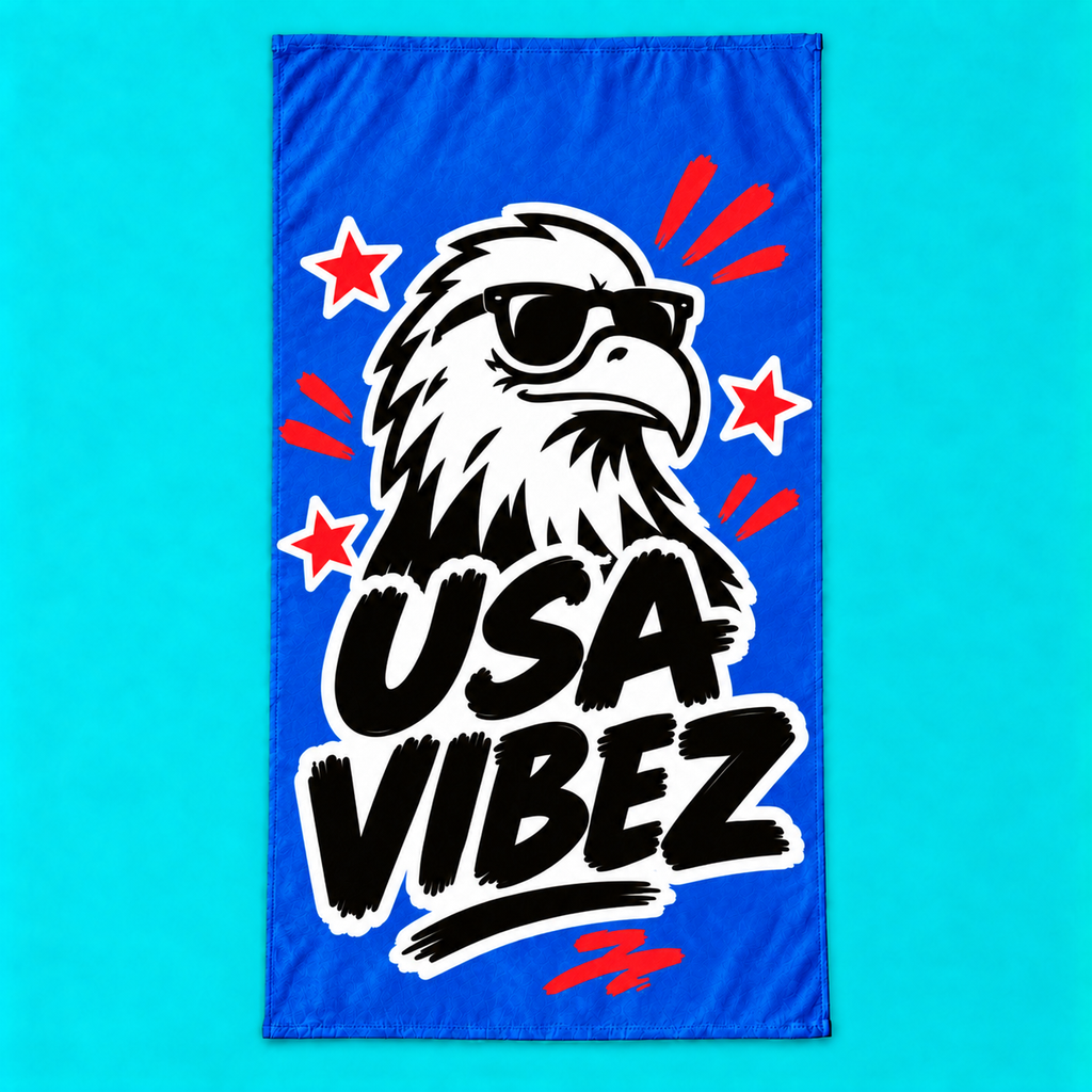 USA Vibez Eagle Beach Towel | Patriotic Stars Red White Blue
